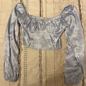 PacSun: LA Hearts blue silk cropped blouse small